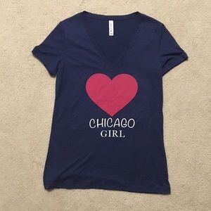 Chicago Girl with Pink Heart Tri-blend V-neck